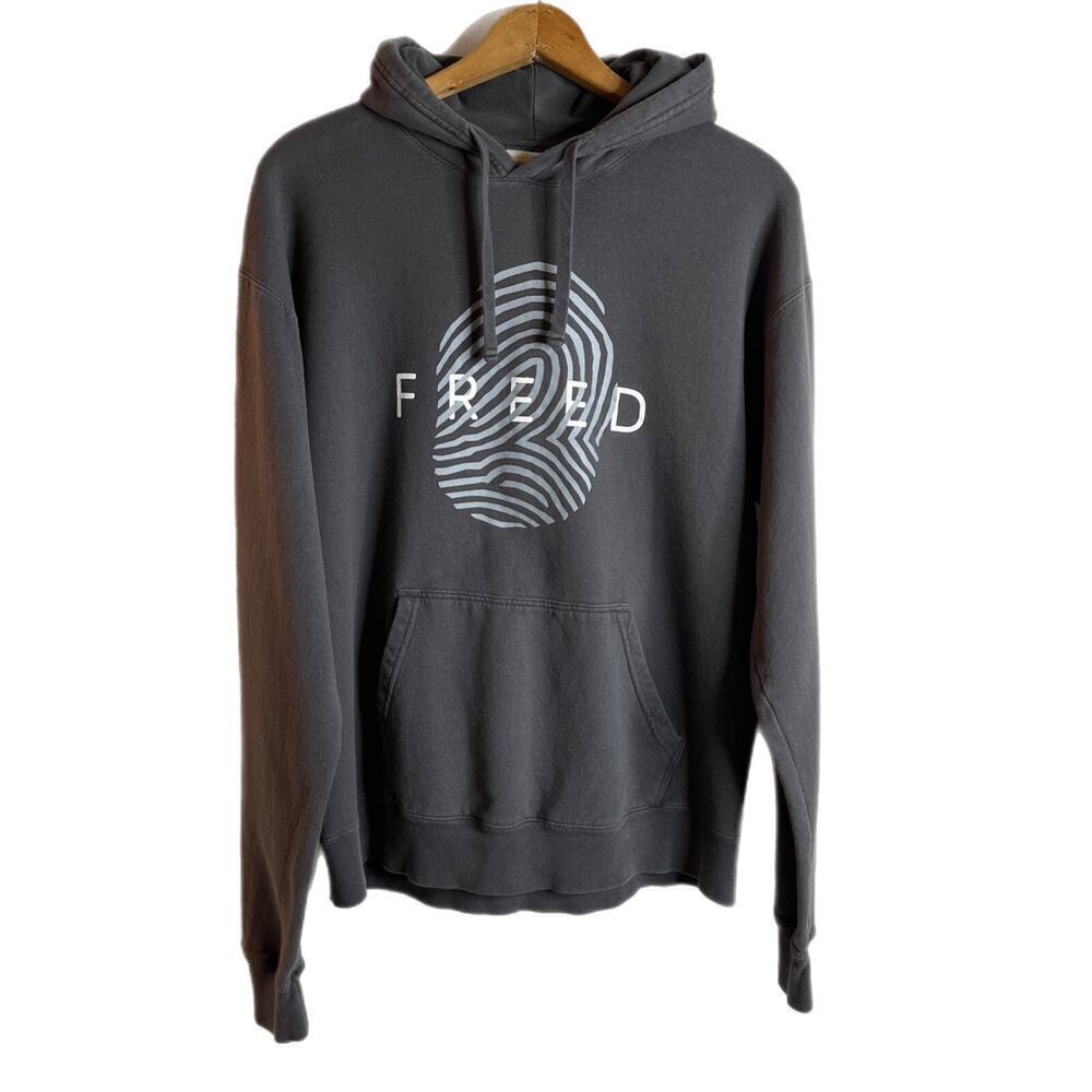 Hanes ComfortWash Womens Hoodie Sweatshirt Size M Gray Freed Fingerprint Graphic